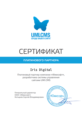 Сертификат платинного партнера UMI.CMS